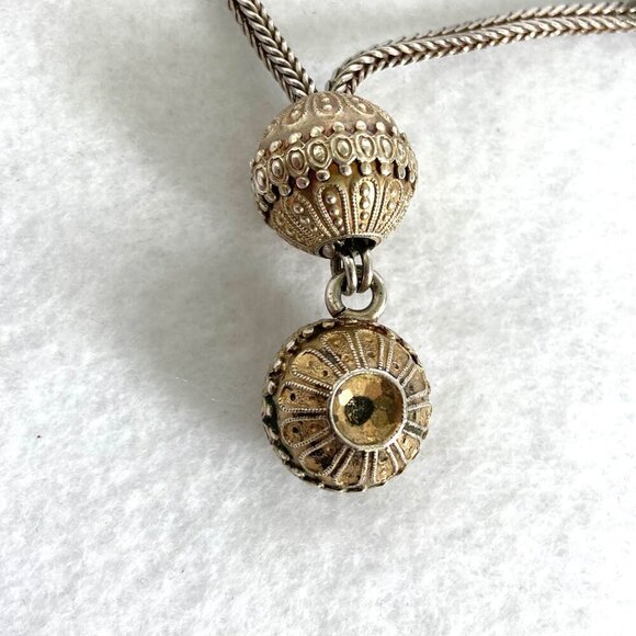 Vintage Antique 800 Silver 2 Row Diamond Cut Adjustable Foxtail Slide Bracelet - Picture 9 of 17